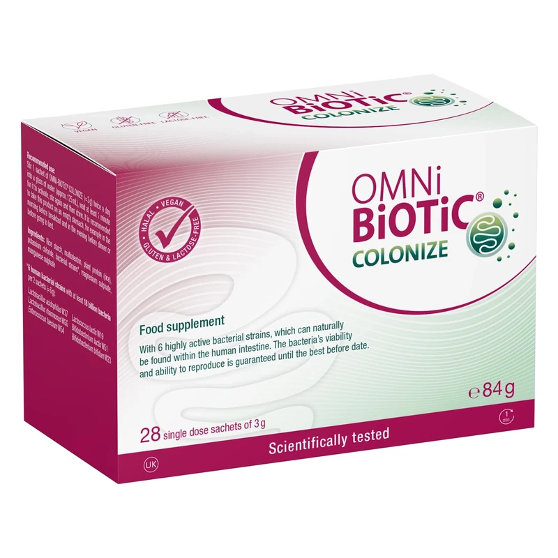 OMNi BiOTiC COLONIZE | Supplements The Intestinal Flora After a Colonoscopy | Probiotic Powder | 28 Sachets | Vegan | Gluten-Free | Lactose-Free | Halal | for Daily use
