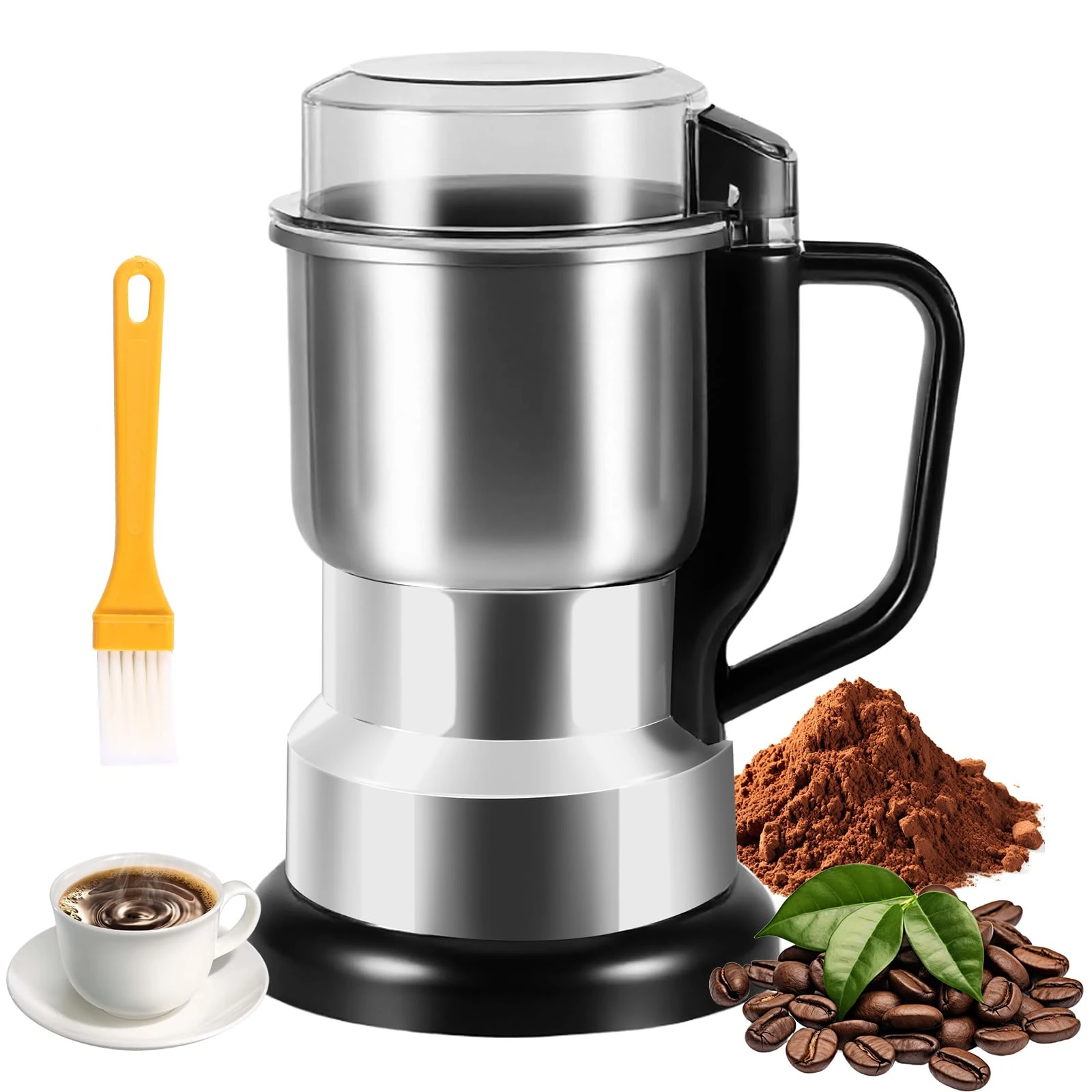 BTBHIHO 300W Electric Coffee Grinder, 8-Blade Stainless Steel Grinder, Fast Grinding with Copper Motor, Low Power Use Spice Grinder for Coffee Beans, Nuts, Grains, Pepper