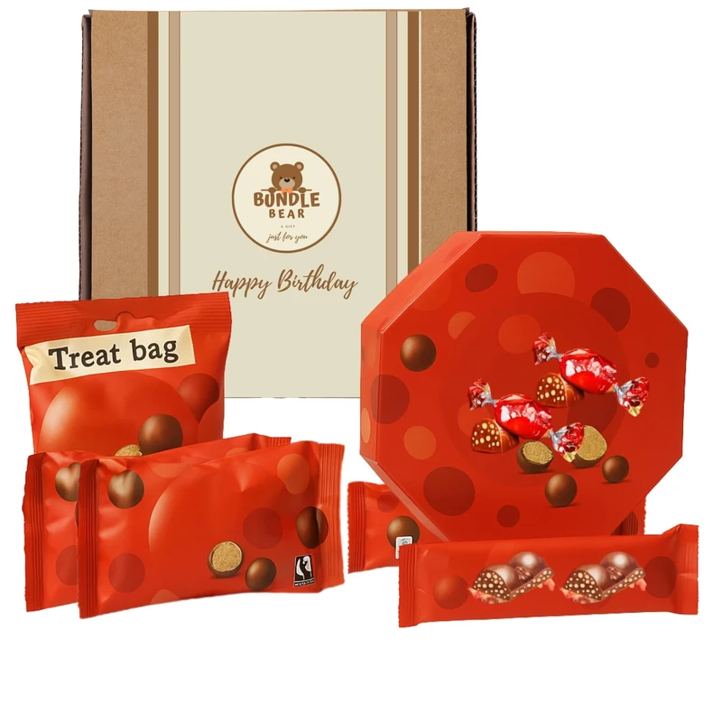Bundle Bear Chocolate Gift Box – Including Malteser Chocolate Gift Set with Centrepiece, Treat Bag & More – Chocolate Birthday Gift (Happy Birthday)