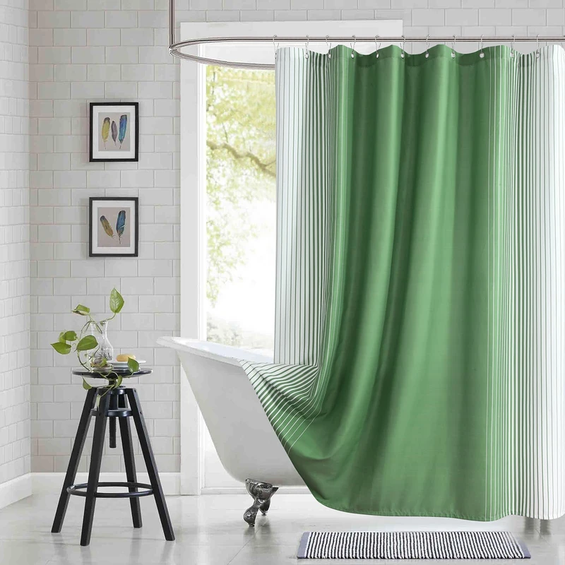 BESTRIPES 90 Inch Green Shower Curtain, Extra Long Sage Green and White Gradient Vertical Stripe Waterproof Polyester Shower Curtains for Bathroom, 72x90 Inches
