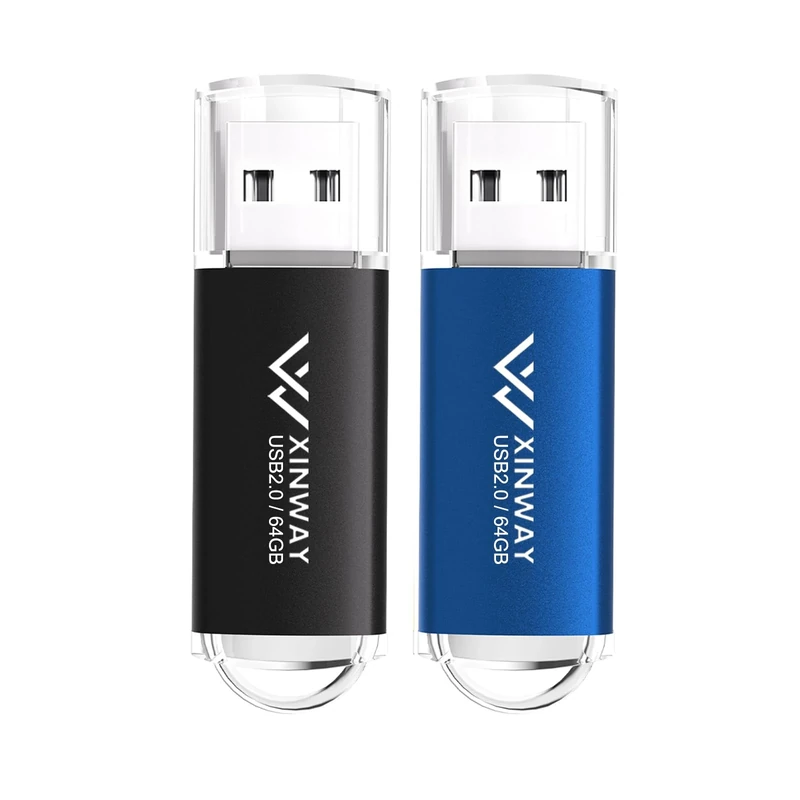 XinwaY Memory Stick 64GB USB Flash Drive Thumb Drives Data Storage USB Stick, (2 Pack 64GB - Black Blue)