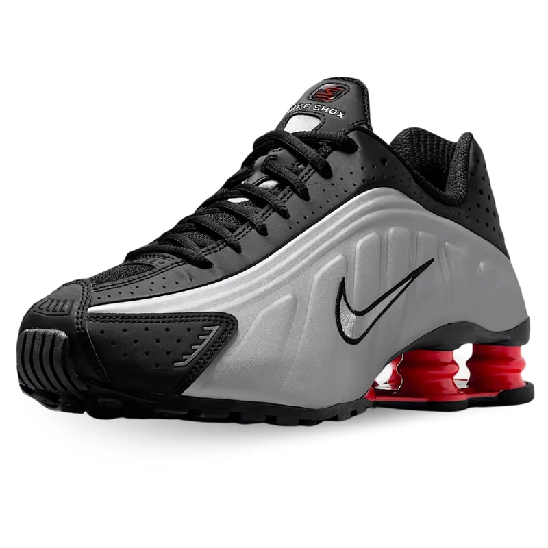 Nike Women's Shox R4 Shoes, Black/Metallic Silver/Lt Crims, 3.5