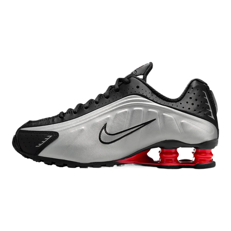 NIKE Women's Shox R4 Sneaker, Black Metallic Silver Lt Crimson, 9.5 UK