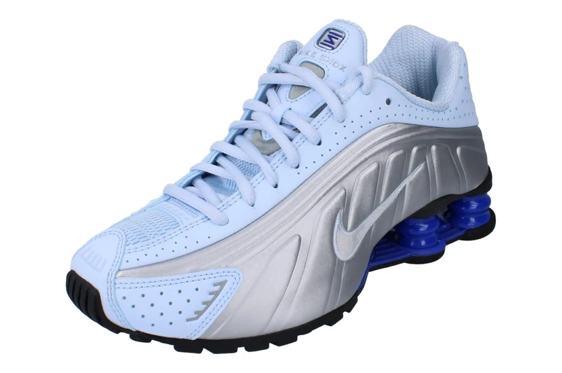 NIKE Women's Shox R4 Sneaker, Blue Tint Metallic Silver Racer Blue, 2.5 UK