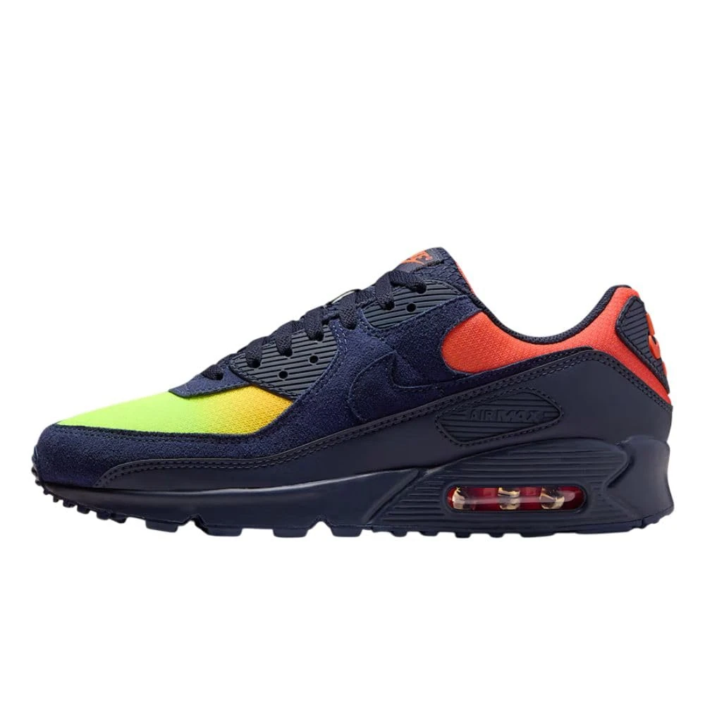 NIKE Air Max 90 Lemon Venom/Blackened Blue-Hyper Crimson 7 UK