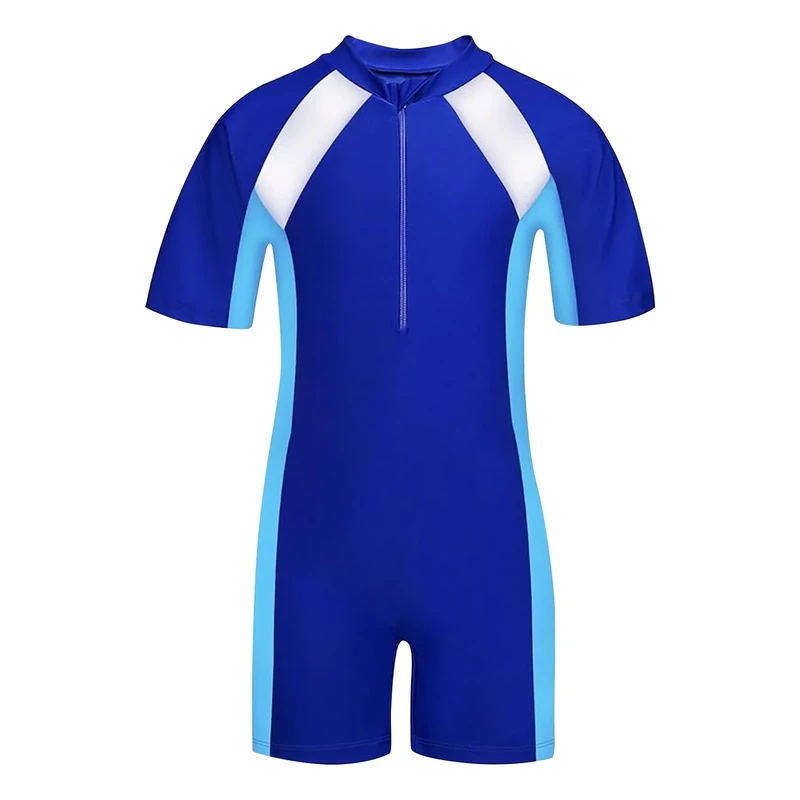 Lancry One-Piece Kids Swimsuit - Short Sleeve, Blue, Ages 6-14