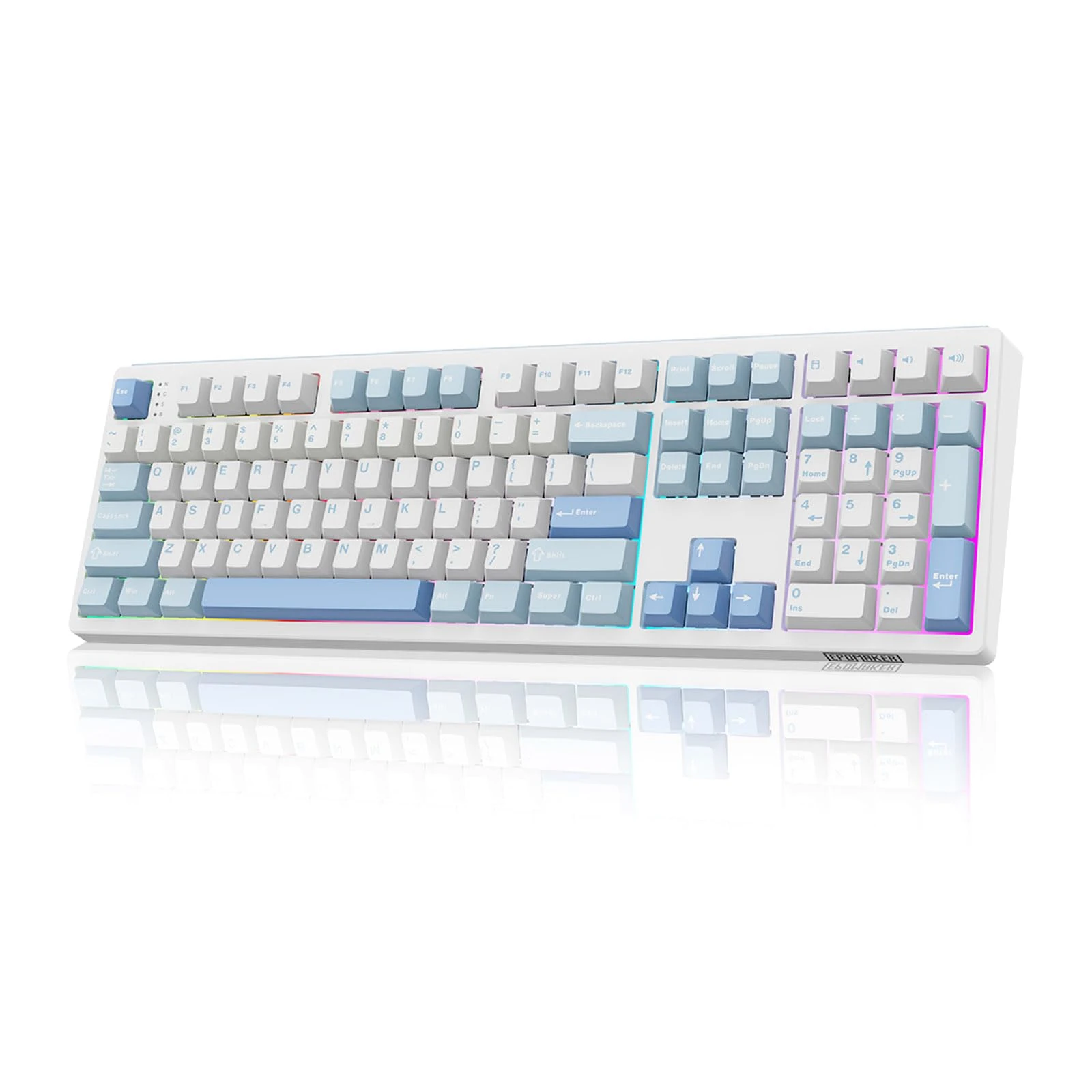MechLands EPOMAKER TH108 Full Size Mechanical Keyboard, 108 Keys Wireless Gaming Keyboard, 8000mAh Battery, Creamy Gasket, Hot Swap, Custom Driver, RGB Backlights (Blue&White, Creamy Jade Switch)