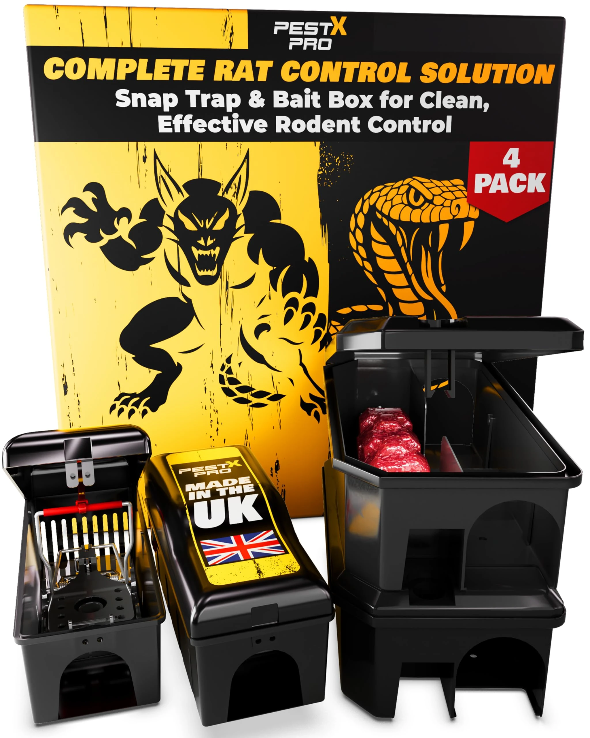 Pest X Pro Rat Control Bundle – Shadow Trap Box 2-Pack & Venom Bait Stations 2-Pack – Safe, Reusable & Pre-Baited Rat Trap Solution for Indoors & Outdoors, Pet & Child Friendly