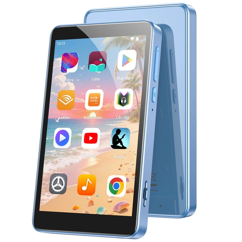 AGPTEK 96GB MP3 Player with Bluetooth and WiFi, T08X 4'' Android 14 MP4 Music Player with Spotify, Audible, APP Store, Up to 1TB, Blue