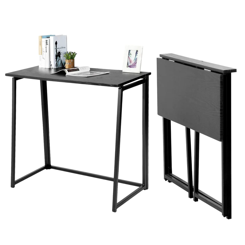 MEUBLE COSY Folding Desk Foldable Study Writing Computer Table for Home Office Small Spaces Workstation Laptop PC, Black, 80x40x74cm