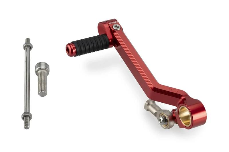 Puig 22121R Gear Lever with sporty design, CNC-machined aluminum body, adjustable tip and non-slip surface for better control and aesthetics, Red