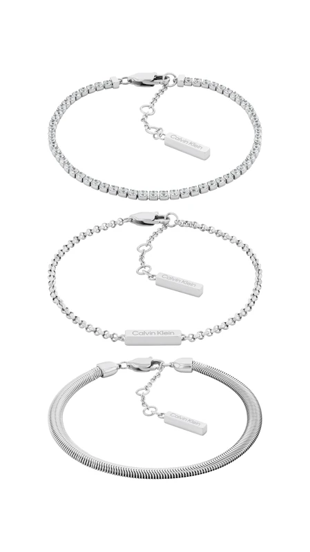 Calvin Klein Women's CK TRIO Collection Set of 3 Bracelets in Stainless Steel Embellished with Crystals - 35000796
