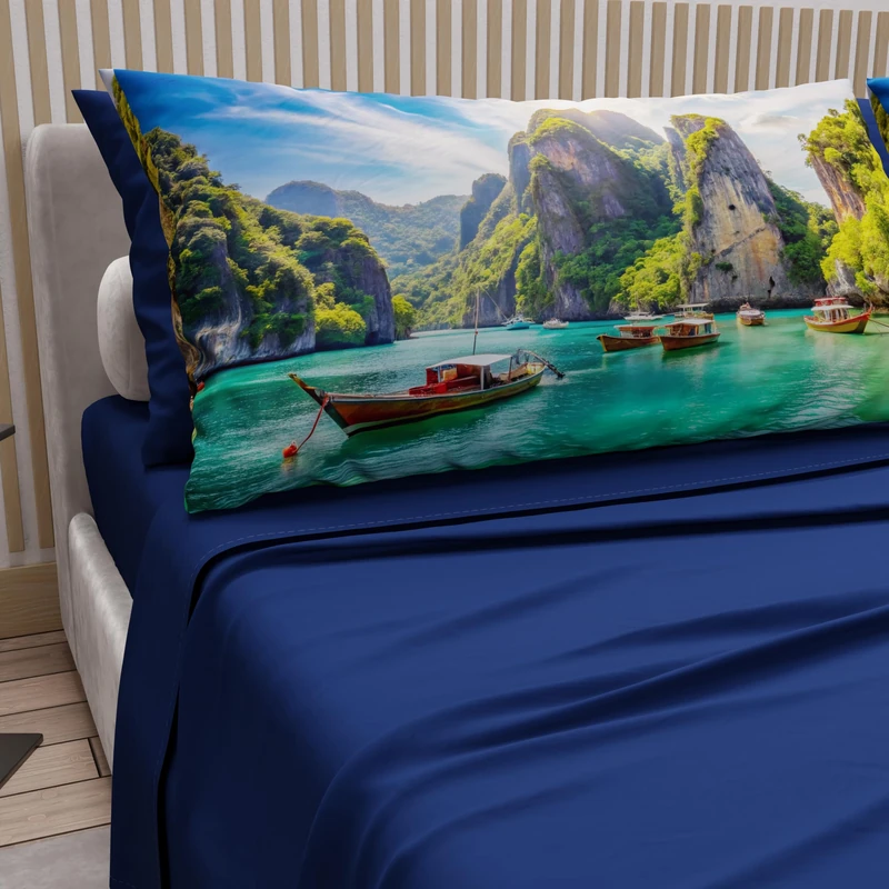 PETTI ARTIGIANI ITALIANI - Cotton Sheet Set for Double Maxi Bed with Pillowcases and Fitted Sheet 180 x 200 cm, Electric Blue Phi Design, 100% Made in Italy