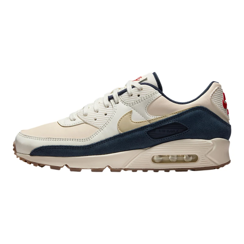 Nike Air Max 90 PRM, Men's Sneaker, UK 8, Pale Ivory Lt Khaki Thunder Blue Sail, 7.5 UK