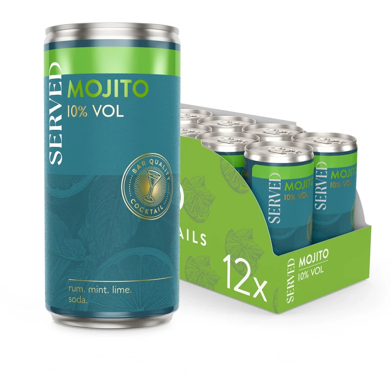 SERVED Mojito 200ml, 10% ABV, Premium Quality, Bar Strength, Pre-Mixed & Ready To Drink, 12 x 200ml Cans