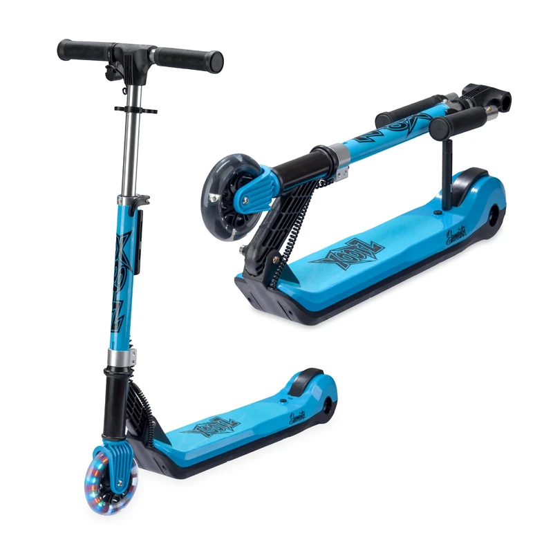 Xootz Kids' Elements Electric Foldable Scooter, LED Light Up Wheel and Collapsible Handlebars, Age 6+, Blue