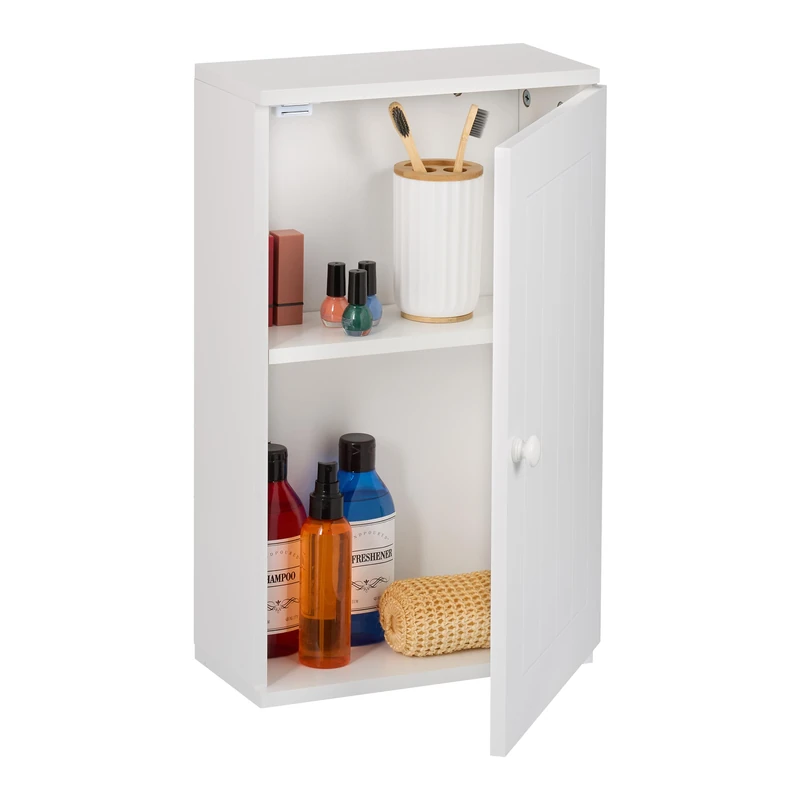 Relaxdays Bathroom Wall Cabinet, with Door, 2 Adjustable Shelves, HxWxD: 50 x 30 x 15.5 cm, Storage Cupboard, White