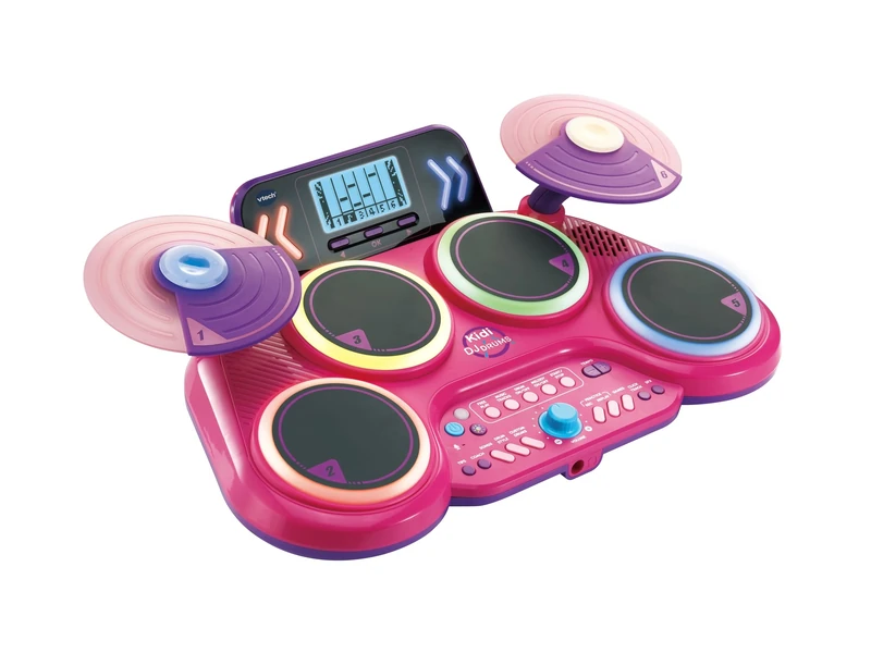 VTech Kidi DJ Drums Pink, Light-up Electronic Drum Kit for Kids, with 4 Drums, 2 Cymbals, Drum Sticks, Bluetooth, Coach Mode and More, Music Toy for Ages 5, 6, 7 Plus Years, English Version