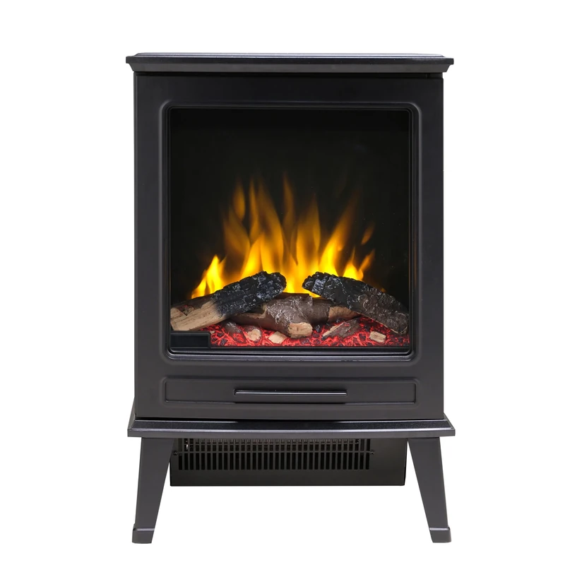 Dimplex Optiflame Fernshaw Freestanding Electric Stove, Black LED Flame Effect Fire With Choice of Fuel Beds, Flame Brightness, Colours, 2kW Fan Heater And A Choice Of 1000 or 2000 Watt Heat Settings
