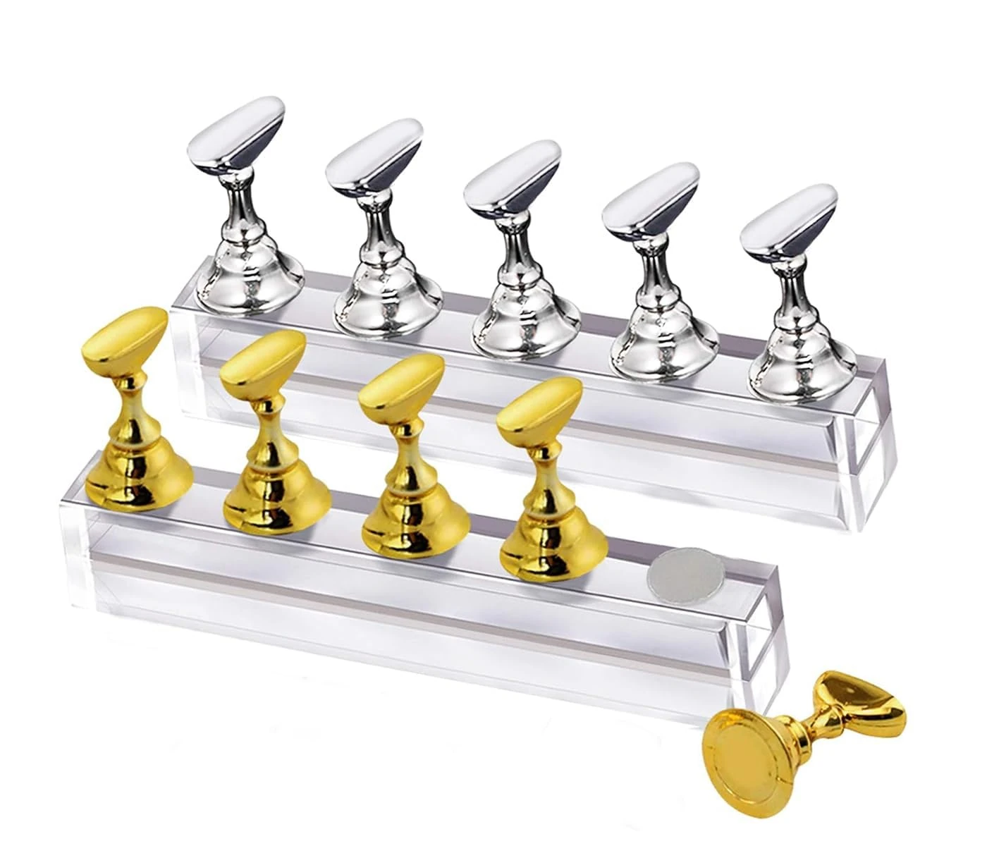2 Sets Nail Stand Display - Magnetic Nail Tips Stand - Acrylic Nail Art Practice Stands - Acrylic Nail Display Stand,Nail Practice Holders,Nail Stands for Painting Nails for Homes&Salons (gold+silver)