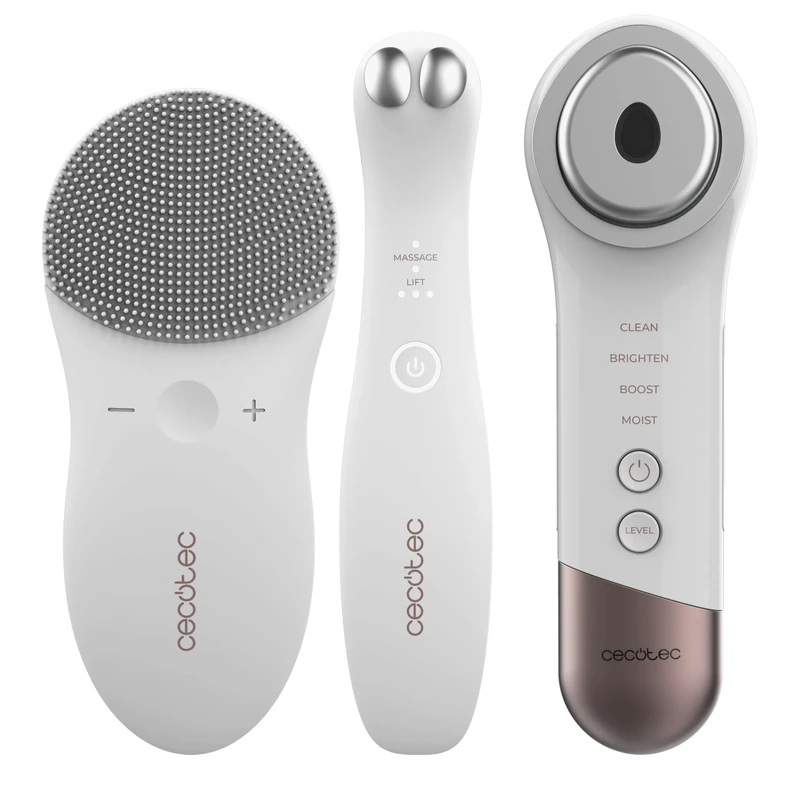 Cecotec FaceCare SkinRoutine Facial Revitalizing Facial Cleansing Brush 3-Step Skin Care with Facial Cleanser, Concealer and Massager Includes Set with Headband and Wristbands, USB Charging