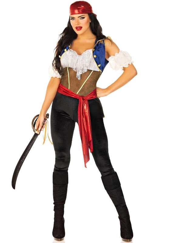 Leg Avenue 87251 Ravishing Pirate Catsuit Women's Costume, Multicoloured - Image 1