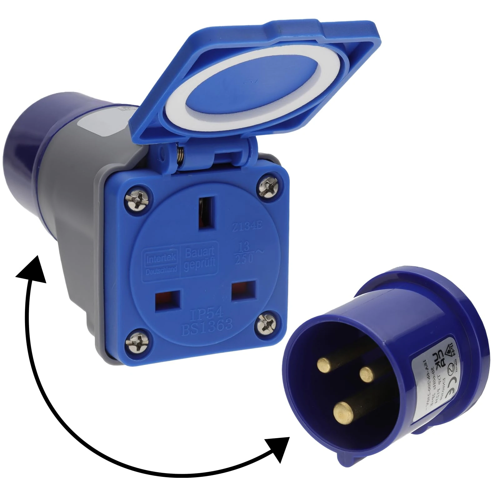 Kenable | Caravan Power Adapter | 240V 16A Commando to 13A UK Socket | IP44 Rated | Camping Site Compatible