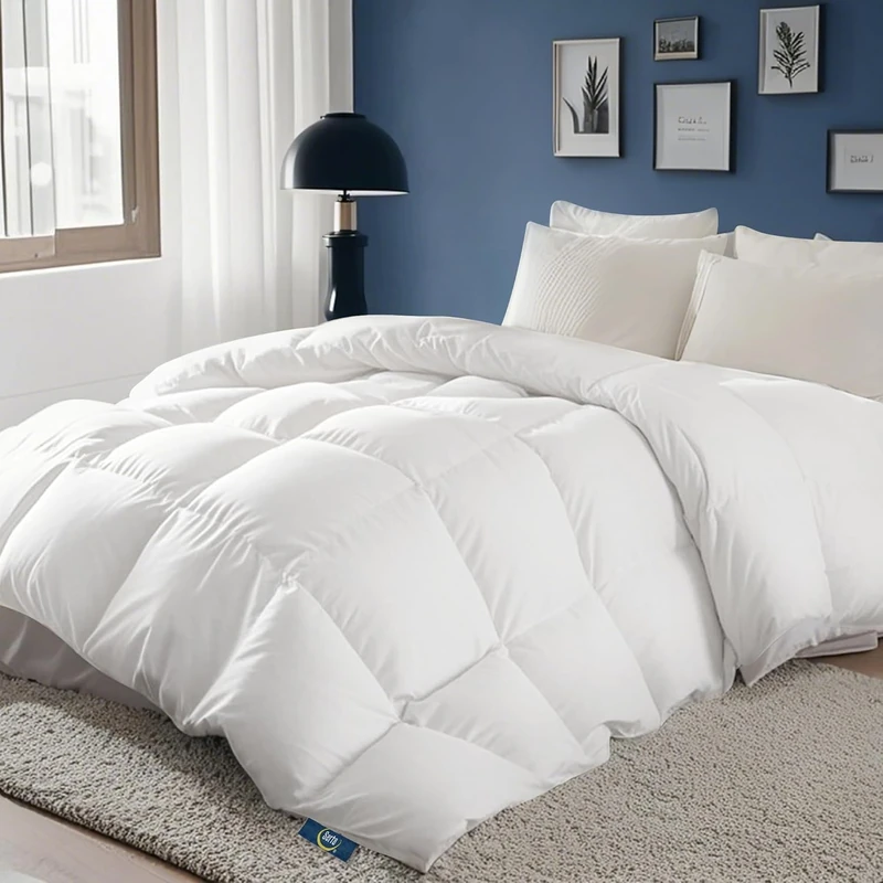 Serta European Down Comforter King Size All Season, 100% Cotton, 600 Fill Power Extra Fluffy, Made in USA, White Down Duvet Insert, Lightweight Medium Warmth, Hotel Style, 106"x 90" White