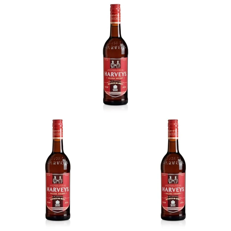 Harveys Medium Dry Sherry 75cl | Medium Dry Sherry | Harveys Amontillado Sherry | Harveys Sherry since 1796 | Spanish Sherry | Harveys Amontillado Sherry Medium Dry 17.5% vol (Pack of 3)