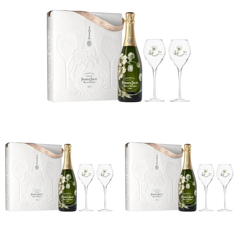 Perrier-Jouët Belle Epoque 2013 Champagne, 75 cl with 2 Flutes (Pack of 3)