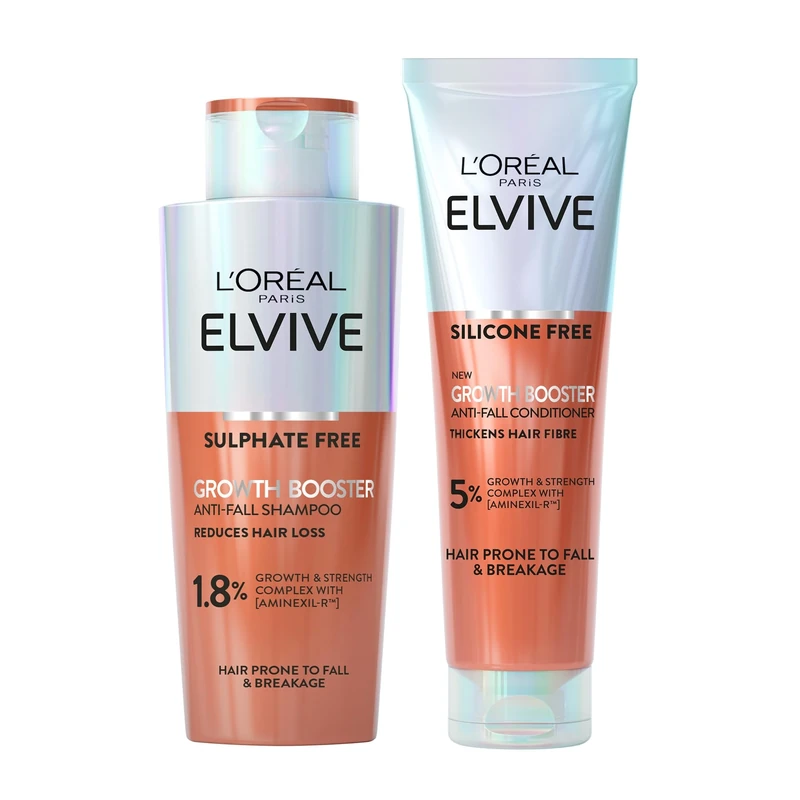 L'Oreal Paris ELVIVE Growth Booster Shampoo 200ml & Conditioner 150ml, Anti-Hair Loss with Aminexil & Niacinamide for Thicker, Denser Locks - Image 1