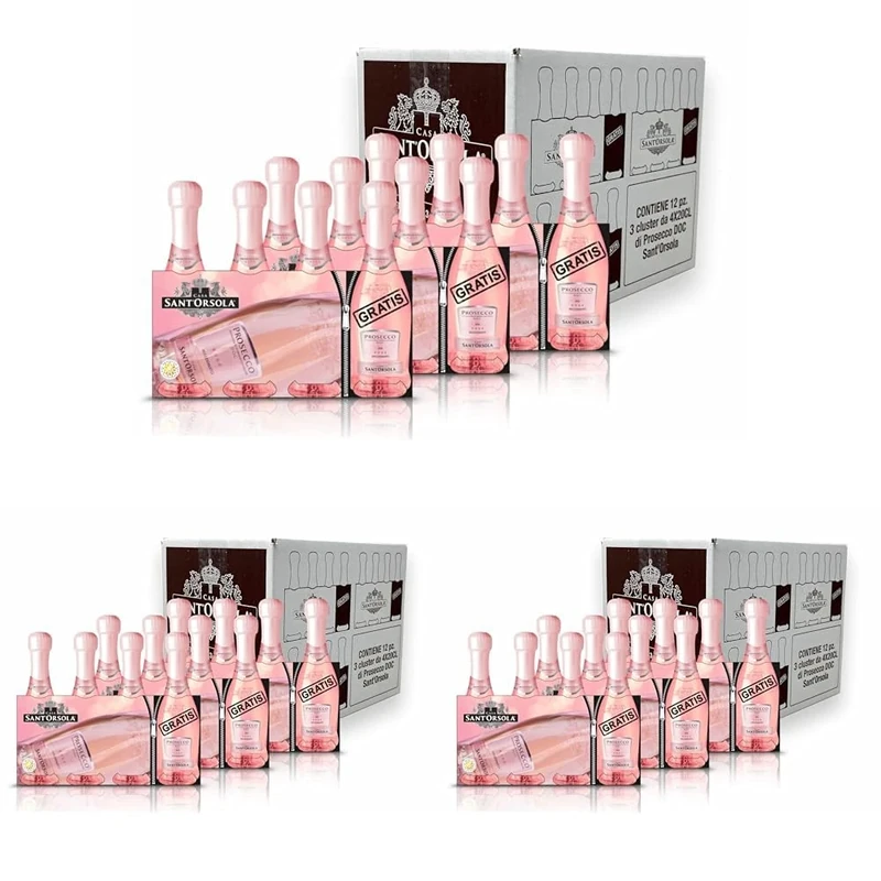 Sant'Orsola Prosecco DOC Rosè Extra Dry Millesimato Sparkling Italian Wine Baby Pack - 9x200 ml +3 Free (Pack of 3)