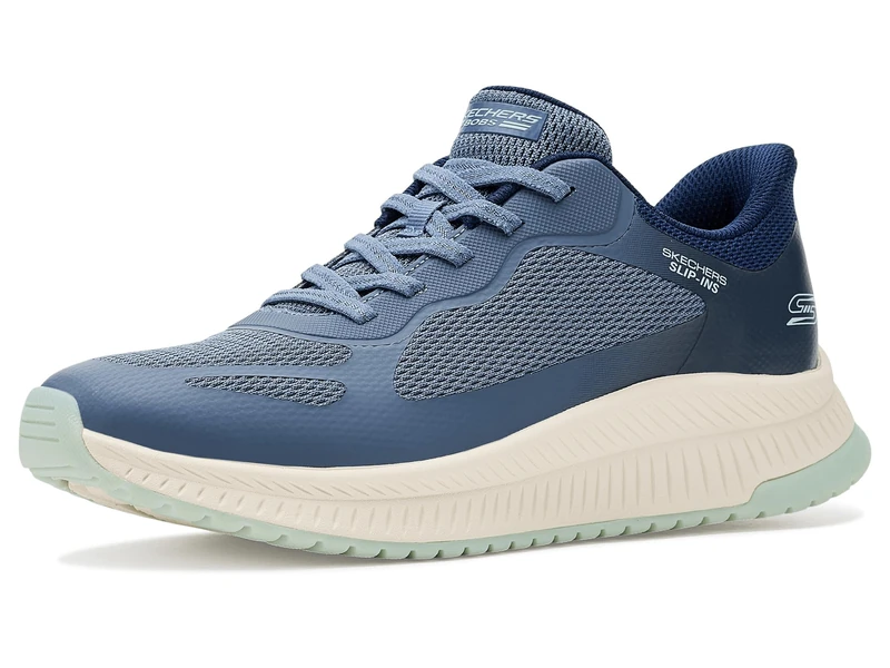 Skechers Women's Bobs Squad 4 Staple Look Slip-On Sneakers, Blue-Multi Mesh, 5.5 UK