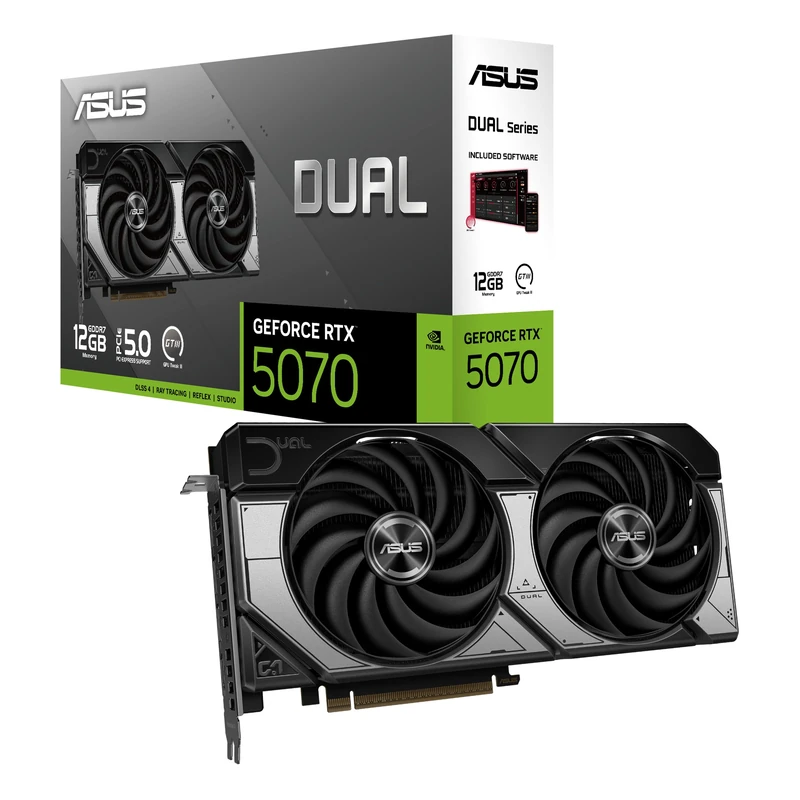ASUS Dual GeForce RTX 5070 12GB GDDR7 Gaming Graphics Card (NVIDIA Blackwell Architecture and DLSS 4, 2.5 Slot Design, SSF, PCIe 5.0, 3X DisplayPort 2.1b, 1x HDMI 2.1b, PRIME-RTX5070-12G)