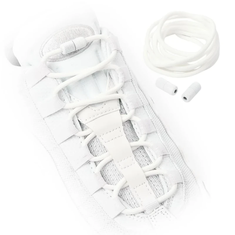 TEEZY No Tie Shoe Laces for Trainers | Premium Elastic Laces & Screw Lock Buckle | Round Shoelaces For Adult & Kids | Elastic Shoelaces Black White Colourful | ROUNDS (Plain White)