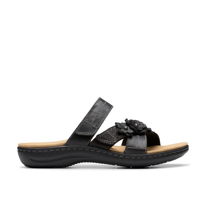 Clarks Women's Laurieann Ayla Flat Sandal, Black Leat, 7.5 Wide