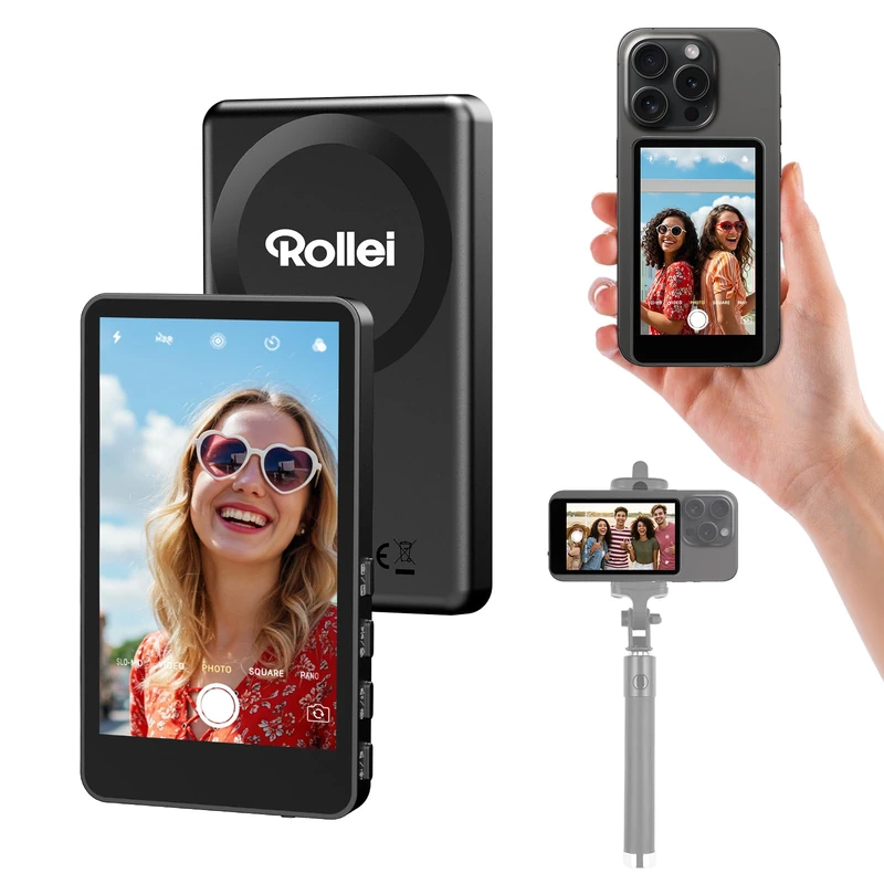Phone Vlog Selfie Monitor Screen, Rollei Easy Creator Selfie Monitor 3.97" Magnetic Rear Camera Accessory Compatible with iPhone and Android for TikTok Live Streaming Vlogging Magnetic-Selfie-Monitor - Image 1
