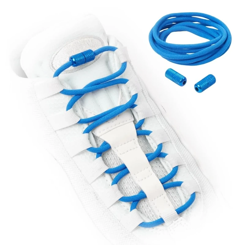 TEEZY No Tie Shoe Laces for Trainers | Premium Elastic Laces & Screw Lock Buckle | Round Shoelaces For Adult & Kids | Elastic Shoelaces Black White Colourful | ROUNDS (Electric Blue)