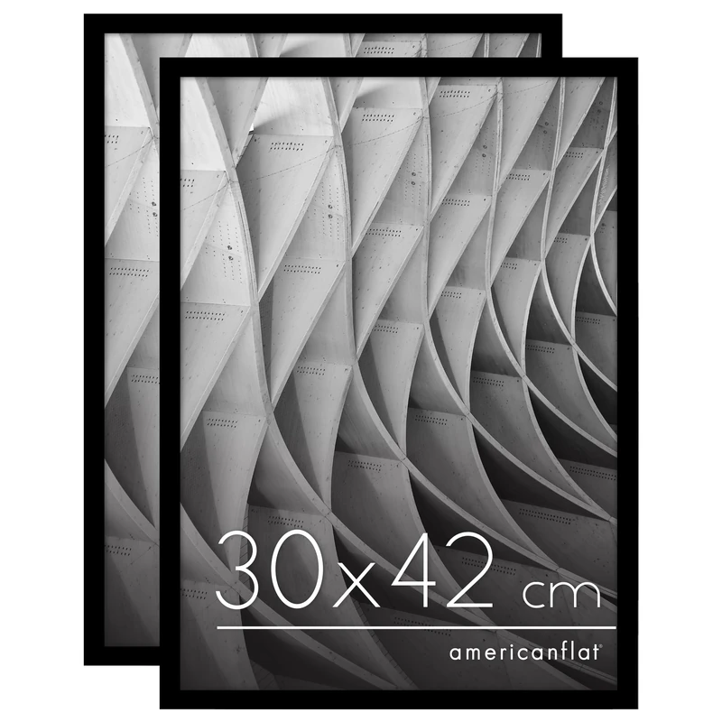 Americanflat 30x42 cm Picture Frame with Polished Plexi Cover - Set of 2 - Streamline Collection - Thin Border Picture Frame for Wall Display - Hanging Hardware Included - Black