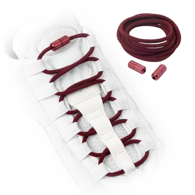 TEEZY No Tie Shoe Laces for Trainers | Premium Elastic Laces & Screw Lock Buckle | Round Shoelaces For Adult & Kids | Elastic Shoelaces Black White Colourful | ROUNDS (Burgundy)
