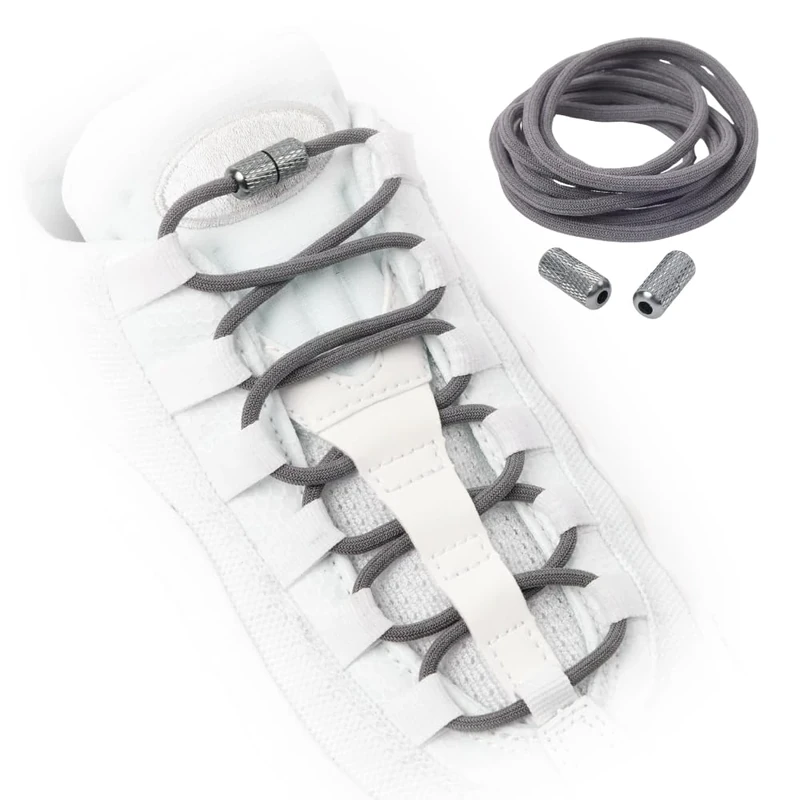 TEEZY No Tie Shoe Laces for Trainers | Premium Elastic Laces & Screw Lock Buckle | Round Shoelaces For Adult & Kids | Elastic Shoelaces Black White Colourful | ROUNDS (Dark Grey)