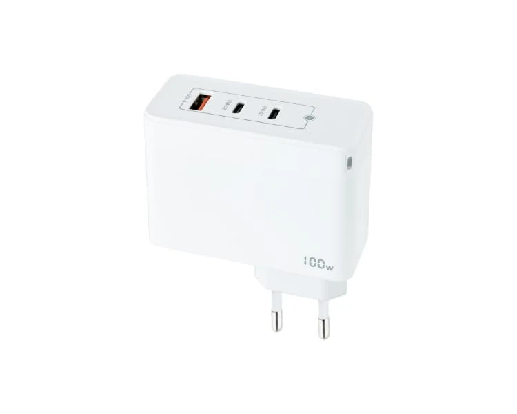 Watio Wave Charger - Wall/Travel Charger with 2 USB-C/PD and USB-A/QC Ports, 100W Power, Compact Design in White.*