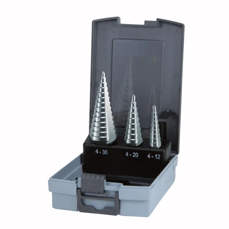 HSS Step Drill Bit Set, 3 Output Channels, for Drilling and Creating Holes of Different diameters in Metals and Plastics.