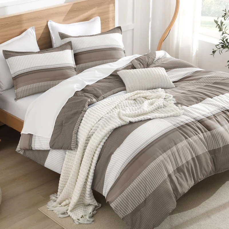 Litanika Hazel Queen Comforter Set - 3 Pieces Stripe Bedding Comforter Sets
