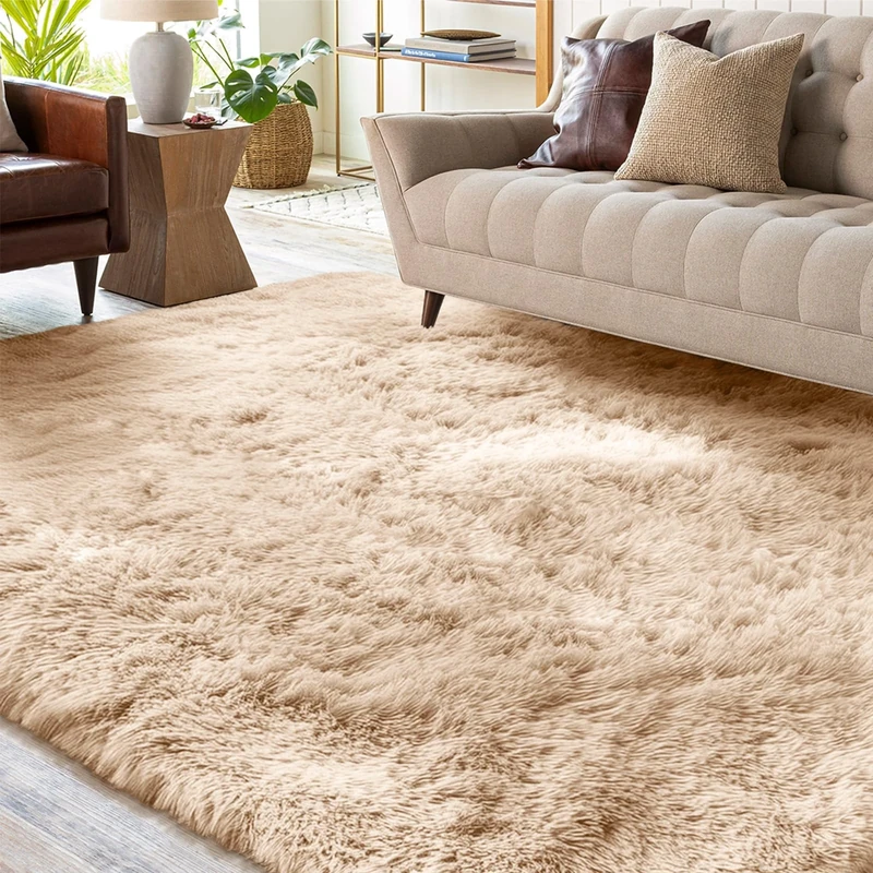 XSIVOD Soft Area Rugs for Living Room, Plush Fluffy Bedroom Rug, Non-slip Shaggy Rugs for Dorm Teens Room Decor, Modern Indoor Furry Carpets for Playroom Study Office, 80x160 cm, Beige