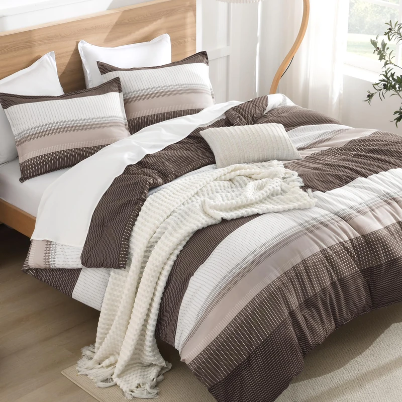Litanika Queen Comforter Set - 3 Pieces Stripe Bedding Comforter Sets