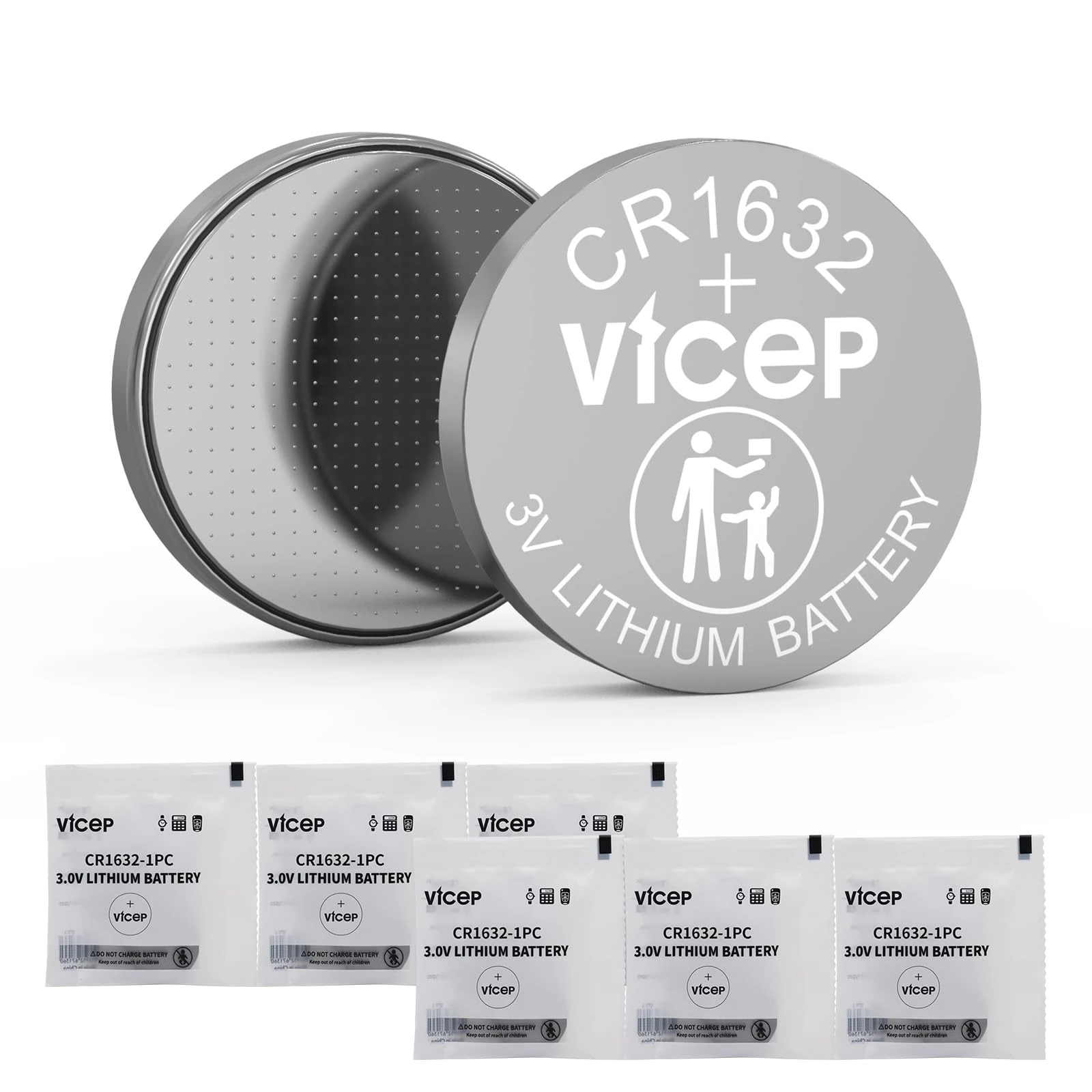 ViCep 6-Pack CR1632 Battery CR 1632 Batteries 3V Lithium Coin Button Cell Compatible with Car Key Fobs, Watches, Remote Control, Calculator & More, Individual Wrapped