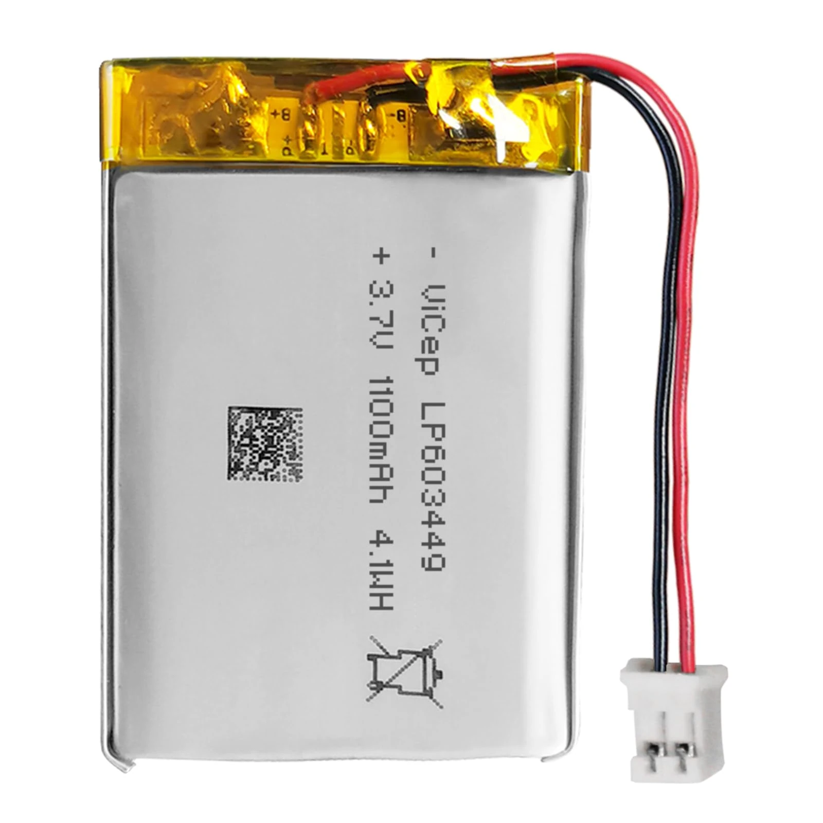 ViCep 3.7V Lithium Polymer Battery 1100mAh 603449 Rechargeable with Wires and JST-PHR-02 2-Pin Connector for Bluetooth Speaker and Wireless Device- Confirm Size & Polarity Before Purchase