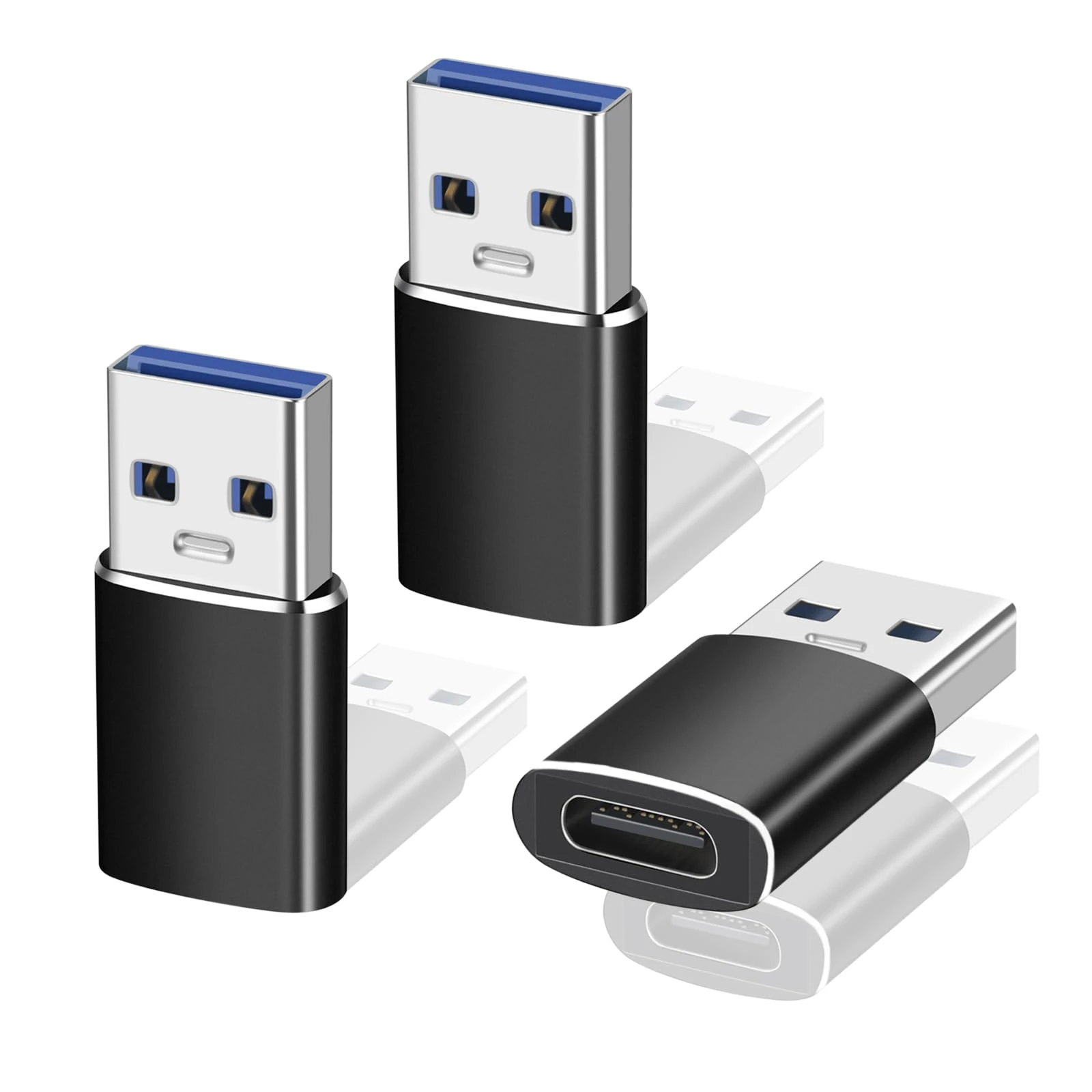 USB C to USB Adapter(3Pack),USB to USB C Adaptor,Type C Female to A Male Charger Cable Converter for Notebook, Tablet,iPhone 16/15/14, iPad Air/Mini, Apple Watch, Samsung Galaxy S24/S23-Black