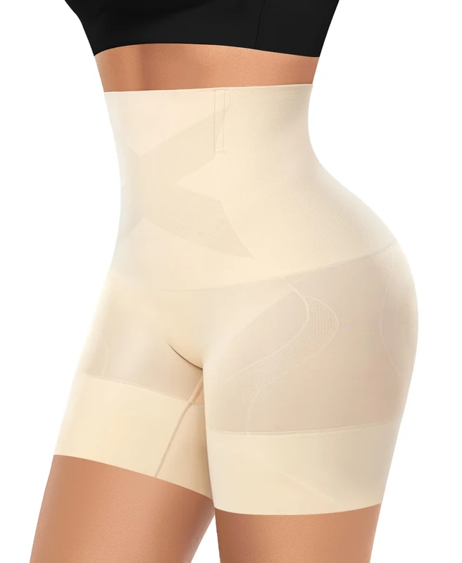 YARRCO Seamless Shapewear Shorts for Women Tummy Control Knickers High Waist Tummy Tuck Slimming Pant Shaping Boy Shorts Underwear (Beige-Seamless,S)